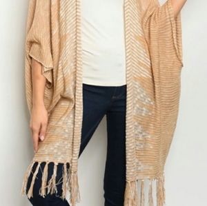 White/Tan Fringed Shrug/ Cardigan